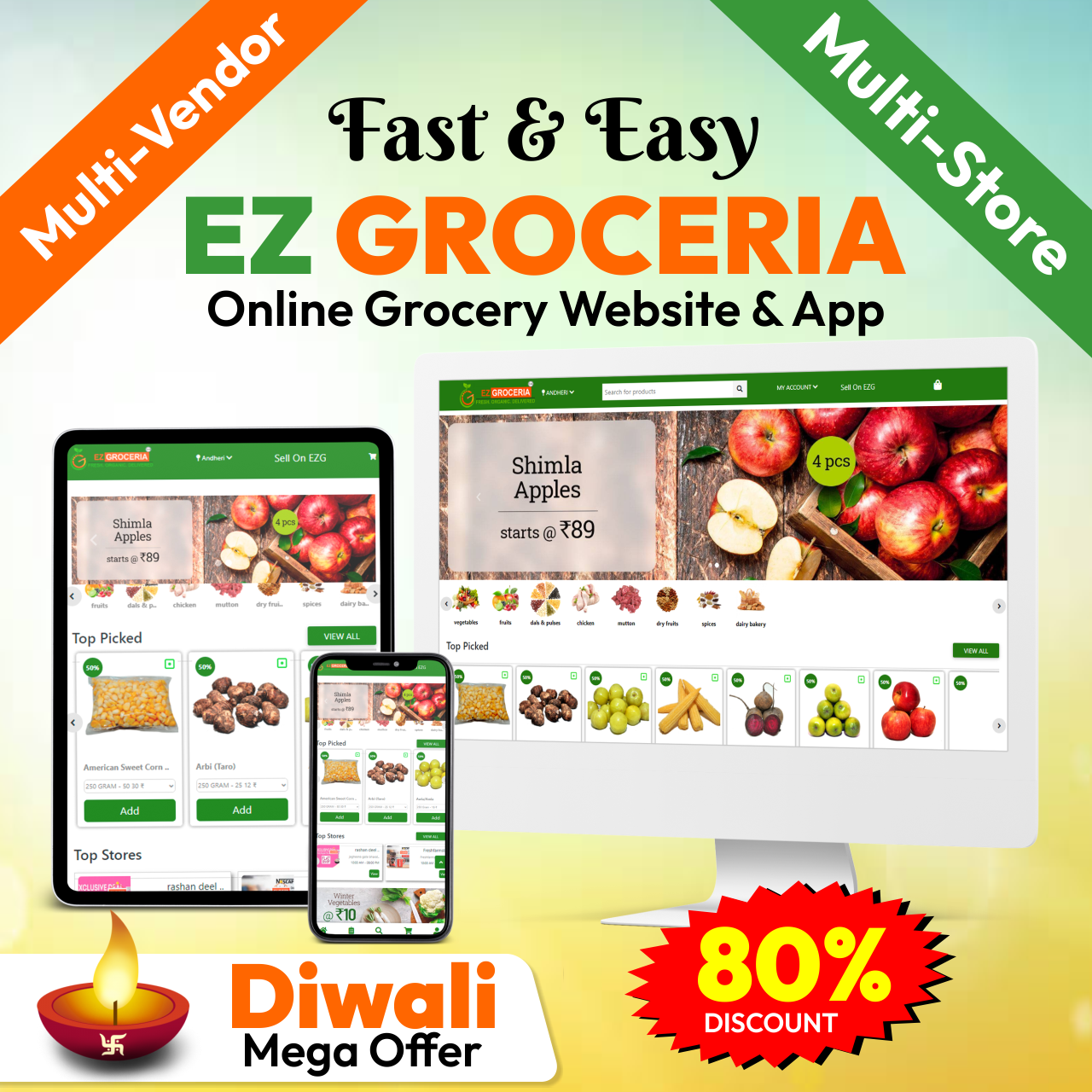 Make Grocery Website, Multi Vendor, Multi Store, Mobile App, Admin Panel