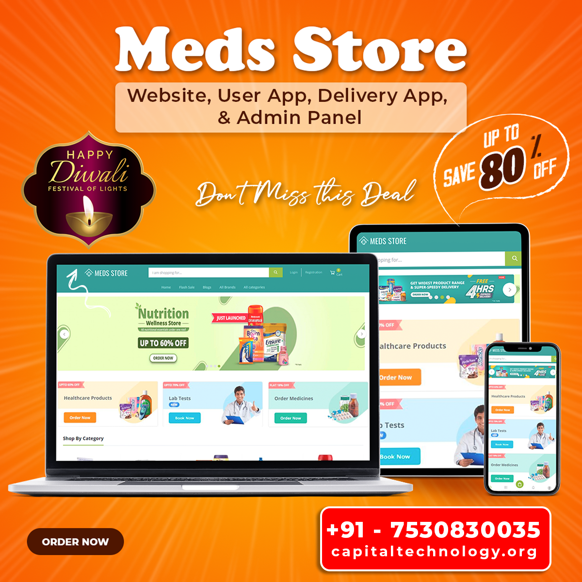 Make eCommerce Website (Meds Store), Mobile App, Delivery App, Admin Panel